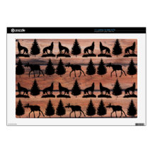 Wild Moose Wolf Wilderness Mountain Cabin Rustic Skins For 17" Laptops