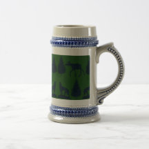 Wild Moose Wolves Pine Trees Rustic Green Navy Coffee Mugs