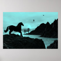 horse, bird, horses, birds, sunset, tree, trees, night, mystical, fantasy, art, realism, animal, animals, water, beach, ocean, mountain, mountains, nature, wild, life, nights, color, colors, Poster with custom graphic design