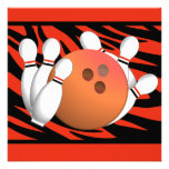 Wild Orange Zebra Stripe Bowling Party Invite