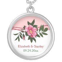 Wild pink rose floral wedding keepsake necklace necklaces