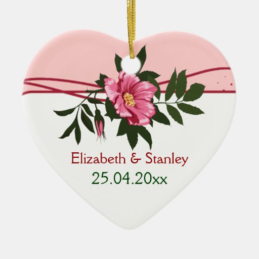 Wild pink rose floral wedding keepsake ornament Zazzle