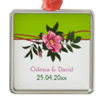 Wild pink rose floral wedding lime green keepsake ornaments