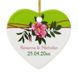 Wild pink rose floral wedding lime green keepsake ornaments
