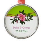 Wild pink rose floral wedding lime green keepsake ornaments