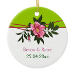 Wild pink rose floral wedding lime green keepsake ornaments