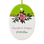 Wild pink rose floral wedding lime green keepsake ornaments