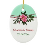 Wild pink rose floral wedding mint green keepsake ornaments