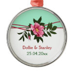 Wild pink rose floral wedding mint green keepsake ornaments