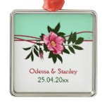 Wild pink rose floral wedding mint green keepsake ornaments