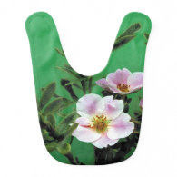 wild pink rose flowers in green. baby bibs