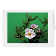 wild pink rose flowers in green, Elegant Greeting Card