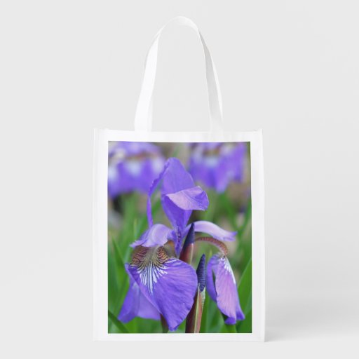 Wild Purple Blue Flag Iris Flower Reusable Grocery Bags Wild Purple Blue Flag Iris Flower Reusable Grocery Bags