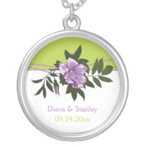 Wild purple rose floral wedding green keepsake necklaces