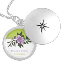 Wild purple rose floral wedding green keepsake necklaces