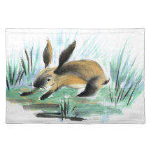 Wild Rabbit , Sumi-e Place Mat