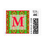 wild red green monogram postage