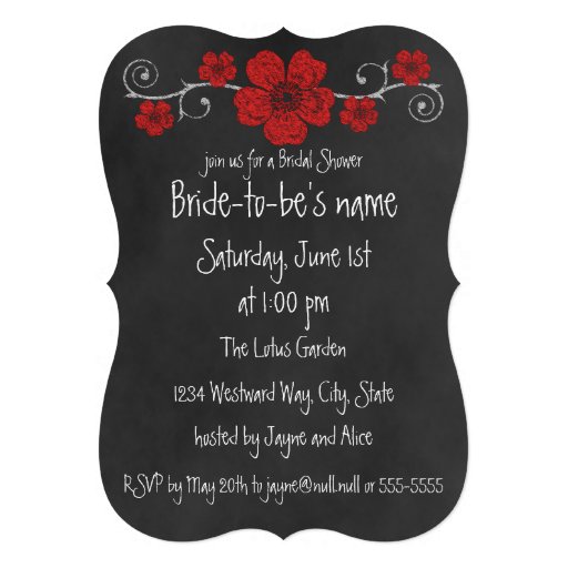 Wild Red Roses Chalkboard Bridal Shower Invitation