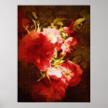Wild Red Roses Poster, Dark Oil Painting