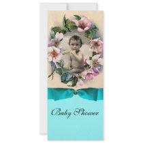 WILD ROSES AND BLUE RIBBON PHOTO TEMPLATE MONOGRAM CUSTOM INVITE