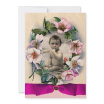 WILD ROSES AND PINK RIBBON PHOTO TEMPLATE MONOGRAM PERSONALIZED ANNOUNCEMENT