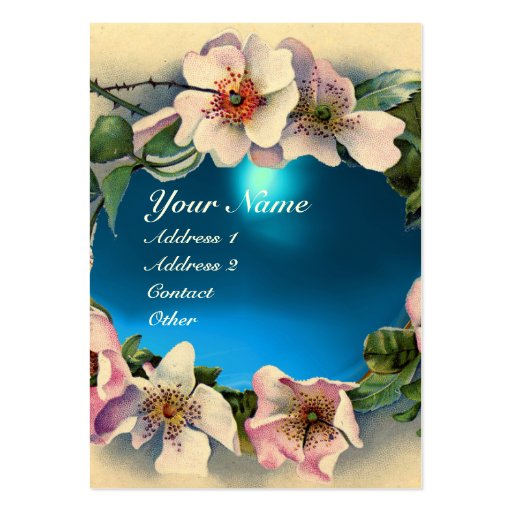 WILD ROSES WITH AQUA BLUE GEM STONE MONOGRAM BUSINESS CARD TEMPLATES (front side)