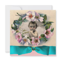 WILD ROSES WITH BLUE RIBBON PHOTO TEMPLATE INVITES