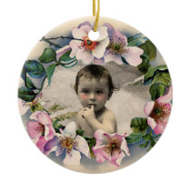 WILD ROSES WITH GEM STONE MONOGRAM PHOTO TEMPLATE CHRISTMAS ORNAMENTS