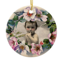 WILD ROSES WITH GEM STONE MONOGRAM PHOTO TEMPLATE CHRISTMAS TREE ORNAMENT