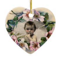 WILD ROSES WITH GEM STONE MONOGRAM PHOTO TEMPLATE ORNAMENT
