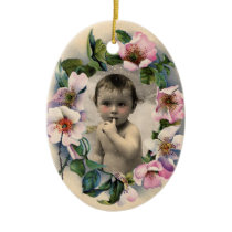 WILD ROSES WITH GEM STONE MONOGRAM PHOTO TEMPLATE CHRISTMAS ORNAMENT