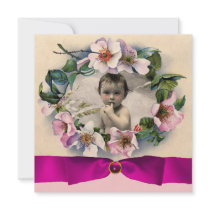 WILD ROSES WITH PINK RIBBON PHOTO TEMPLATE PERSONALIZED INVITE