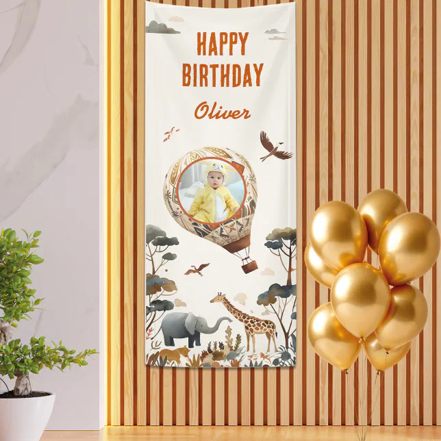 Wild Safari Hot Air Balloon Photo Banner Zazzle