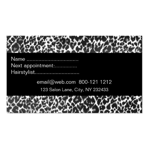 Wild Scissors Leopard Print Salon Business Card Templates (back side)