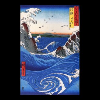 Wild sea breaking on the rocks, Hiroshige Posters