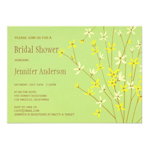 Wild Spring Flowers Lime Green Bridal Shower Custom Invitation