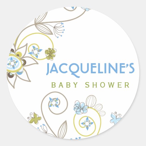 Wild Sweet Blue Blooms Baby Boy Shower Sticker