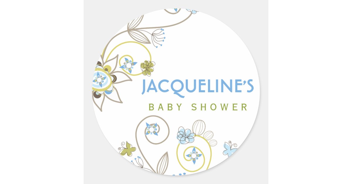 Wild Sweet Blue Blooms Baby Boy Shower Sticker Zazzle