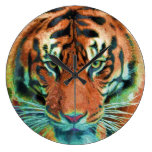 Wild Tiger Reflection Big Cat Wildlife Art Round Wall Clocks