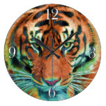 Wild Tiger Reflection Big Cat Wildlife Art Round Clock