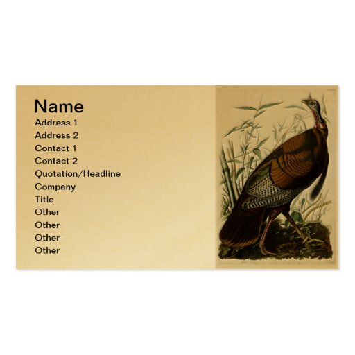 Wild Turkey by John Audubon Business Card Templates (front side)