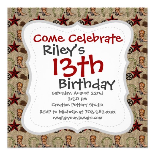 Wild West Cowboy Country Western on Burlap Pattern Invitations