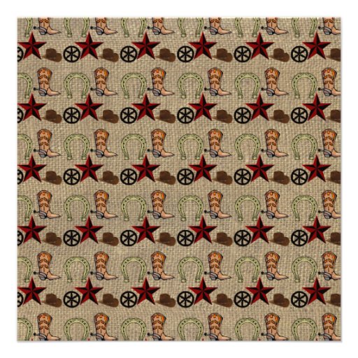Wild West Cowboy Country Western on Burlap Pattern Invitations