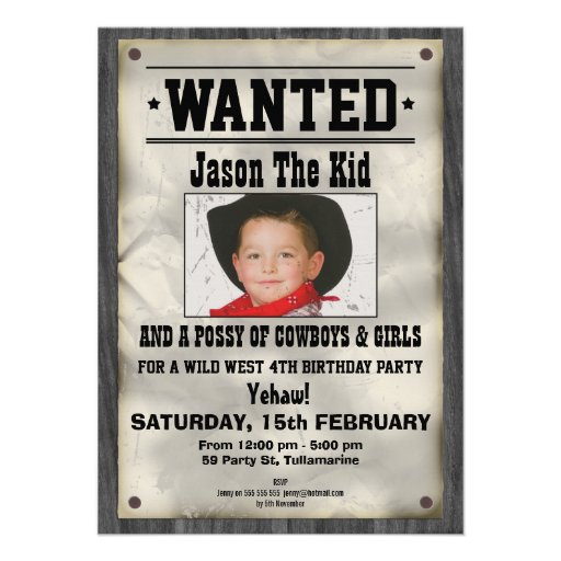 Wild West Wanted Poster Birthday Invitation