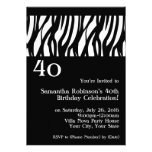 Wild Zebra Black w/White 40th Party Invitations invitations