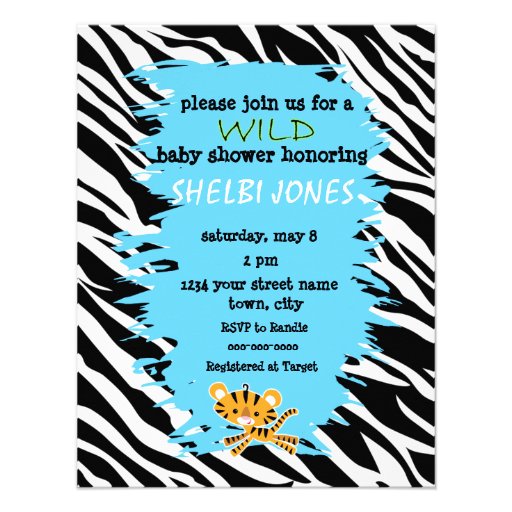 wild zebra blue baby shower invitations!