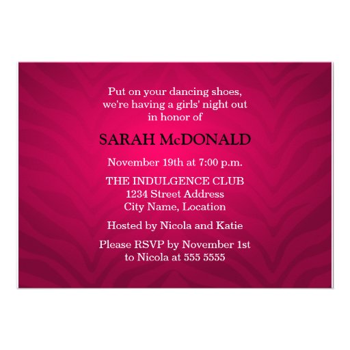 Wild Zebra High Heel Shoes Bachelorette Party Personalized Invitations