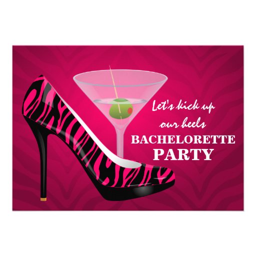 Wild Zebra High Heel Shoes Bachelorette Party Personalized Invitations
