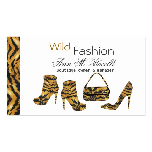 Wild Zebras Stiletto Shoes Boots and Purse Business Cards
