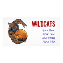 Wildcats Basketball art Blue Shirt, Red Stripe photo cards
